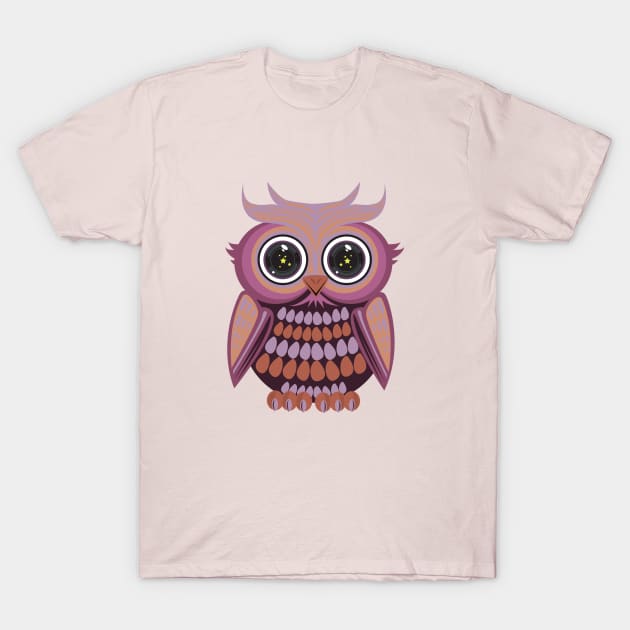 Star Eye Owl - Purple Orange T-Shirt by adamzworld